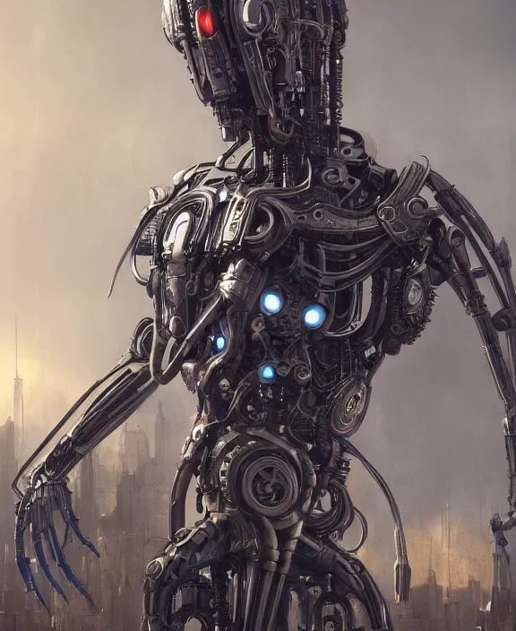 Image similar to steampunk ultron, by hr giger and beksinski and stephan martiniere, 4 k resolution, detailed, 3 d render, unreal engine, octane render, trending on artstation