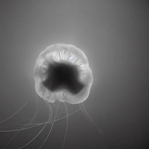 Prompt: bioluminiscent jellyfish, award winning black and white photography