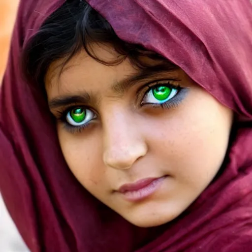 Prompt: afghan girl with green eyes