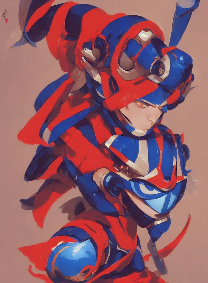 Image similar to orientalist painting of a ninja megaman x zero, in the style of syd mead, jeremy cowart, by greg rutkowski, by greg tocchini, by james gilleard, by joe fenton