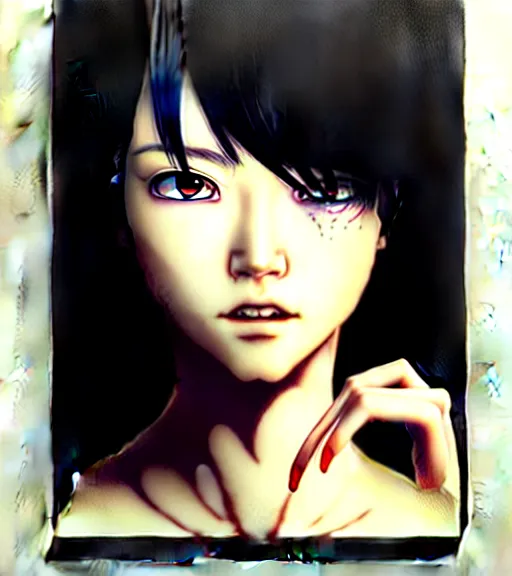 Image similar to portrait of a woman who is popular is staring angrily at you by Katsuhiro Otomo, Yoshitaka Amano, Nico Tanigawa, and Artgerm rendered with 3D effect.