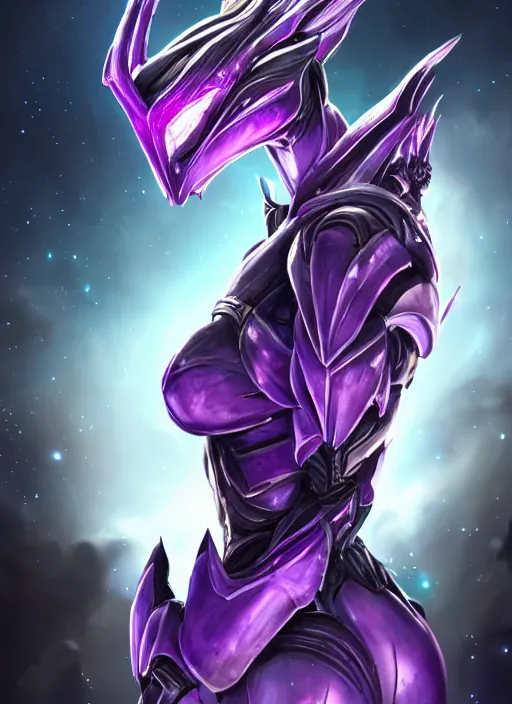 Image similar to cinematic bust shot, cosmic beautiful stunning giant robot mecha hot female dragon goddess, sharp spines, sharp metal ears, smooth purple eyes, smooth fuschia skin, elegant smooth silver armor, nebula size, epic proportions, epic scale, macro furry, furry art, dragon art, goddess art, giantess art, warframe, warframe fanart, furaffinity, octane