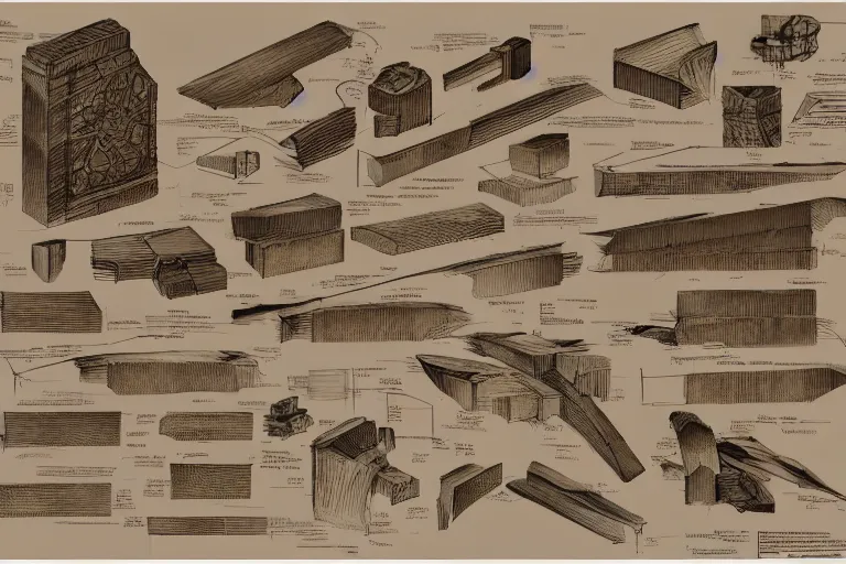 Image similar to schematic diagram of axes, dwarven, materials, built, book, page, detailed, cross section, trending on artstation, cgsociety, Ralph McQuarrie and Greg Rutkowski