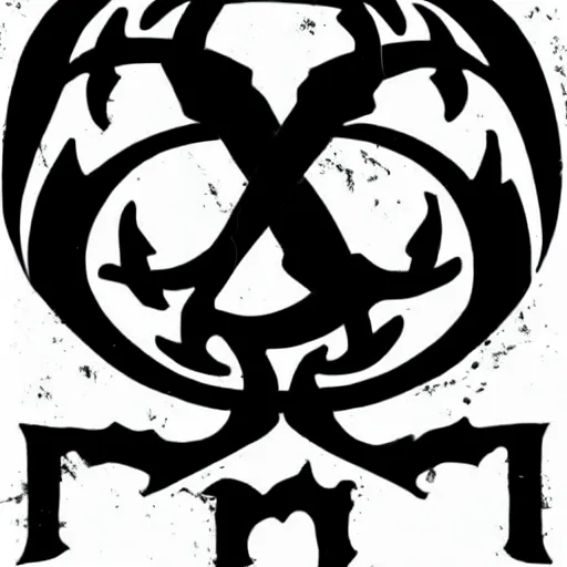 Prompt: the phi symbol, logo, deathmetal font, black and white