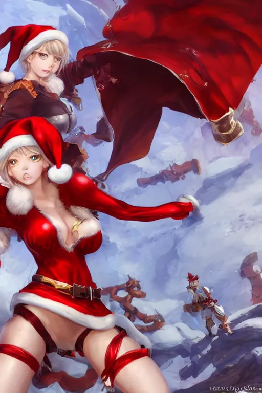 Image similar to Female santa claus for blade and soul concept art on a render by the artist Hyung tae Kim , Jiyun Chae, Joe Madureira, trending on Artstation by Hyung tae Kim, artbook, Stanley Artgerm Lau, WLOP, Rossdraws