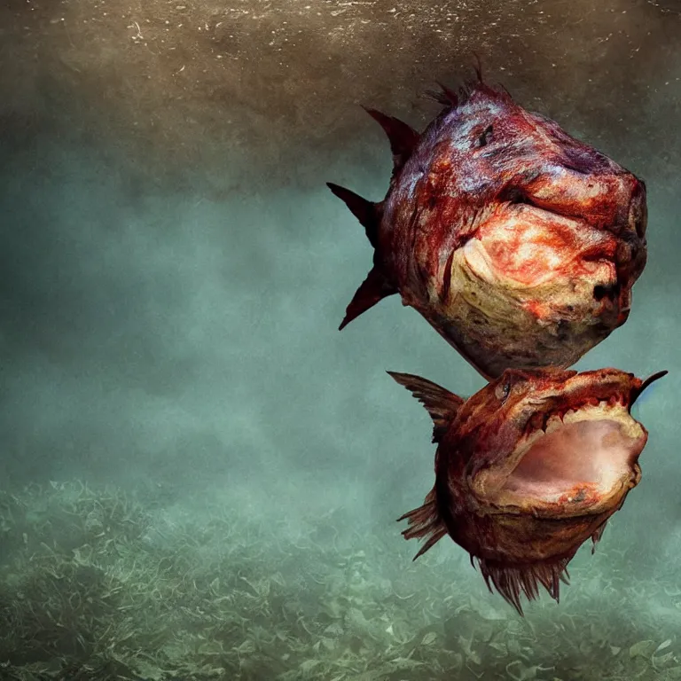 Prompt: Realistic Studio Photograph of a Footballfish anglerfish deep underwater, award-winning nature photography hyperrealism 8k