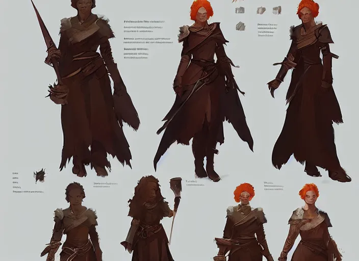 Prompt: character sheet for a ginger woman, healer, mage, for dragon age by greg rutkowski, by studio ghibli, digital art, trending on artstation, hd, 8 k, highly detailed, good lighting, beautiful, masterpiece
