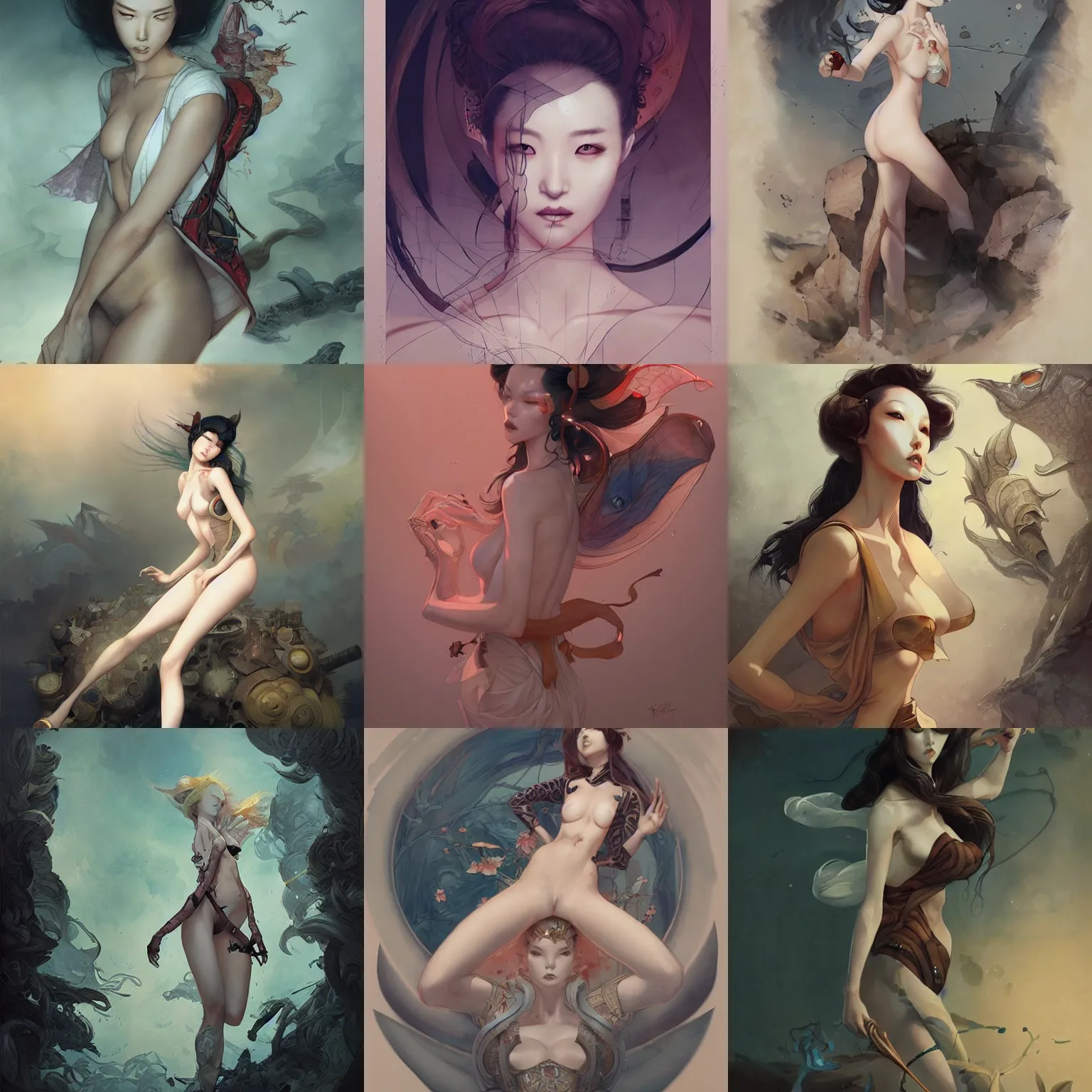 Prompt: lee jin - eun by nicola samuri, m. w. kaluta, peter mohrbacher, rule of thirds, seductive look, beautiful