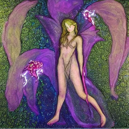 Image similar to “a mystical, but eroded female sprite faerie longing for light to be restored”