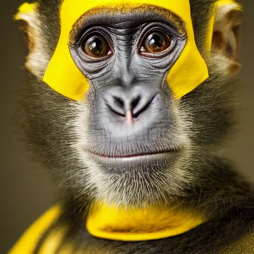 Image similar to a monkey wearing a yellow kimono, 8 k