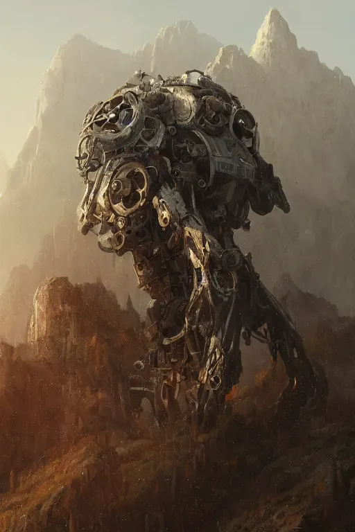 Image similar to a detailed portrait of a giant mechanical humanoid burryed in the mountains by Greg Rutkowski, Sung Choi, Mitchell Mohrhauser, Maciej Kuciara, Johnson Ting, Maxim Verehin, Peter Konig, final fantasy, Marco lense , 8k photorealistic, cinematic lighting, HD, high details, atmospheric , trending on artstation