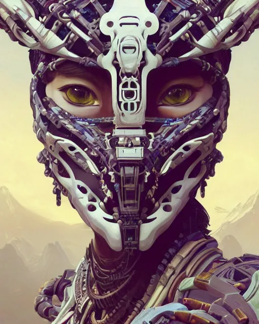 Image similar to portrait of a machine from horizon zero dawn, machine face, upper body, decorated with opera motifs, asian, traditional chinese art, intricate, elegant, highly detailed, digital painting, artstation, concept art, smooth, sharp focus, illustration, art by artgerm and greg rutkowski and alphonse mucha, 8 k