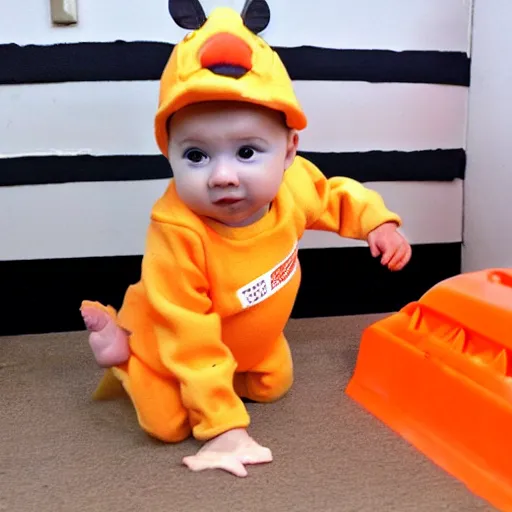 Image similar to cute baby chick dressed as an inmate