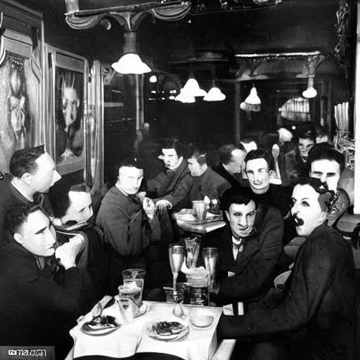 Prompt: 1 9 5 0 photograph of vampires in a cafe in paris