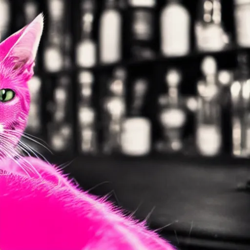 Image similar to cat with pink hair sitting in a bar smoking all alone