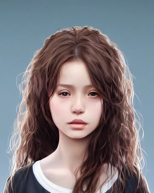 Image similar to portrait of 1 5 - year old girl with lush frizzy untamable brown hair, large front teeth, and bright piercing brown eyes, hyper realistic face, beautiful eyes, character art, art by artgerm lau and wlop and and ilya kuvshinov and john singer sargent, hyperdetailed, cryengine, trending on artstation, wizard, digital art