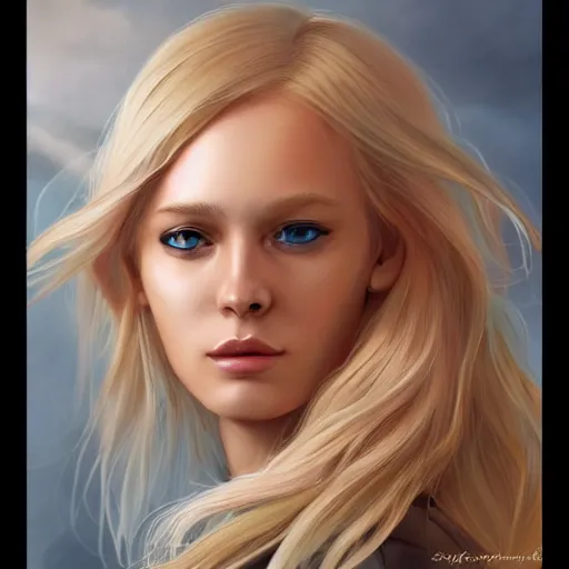 Prompt: a digital painting of a woman with blonde hair, a character portrait by Magali Villeneuve and Steve Argyle,artstation contest winner, fantasy art,digital painting, artstation h,8k,detailed,intricate,beautiful,pretty,masterpiece,sharp,focus,