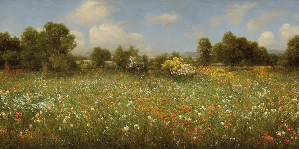 Image similar to field of flowers artwork by eugene von guerard