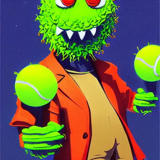 Image similar to a tennis ball monster, digital art, fantasy, magic, trending on artstation, ultra detailed, professional illustration by Basil Gogos