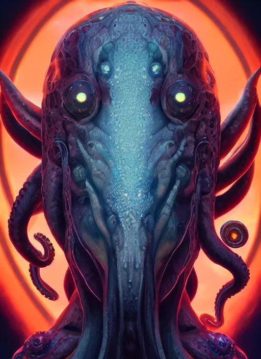 Image similar to symmetry!! portrait of octopus alien in the style of horizon zero dawn, machine face, intricate, elegant, highly detailed, digital painting, artstation, concept art, smooth, sharp focus, illustration, art by artgerm and greg rutkowski and alphonse mucha, 8 k