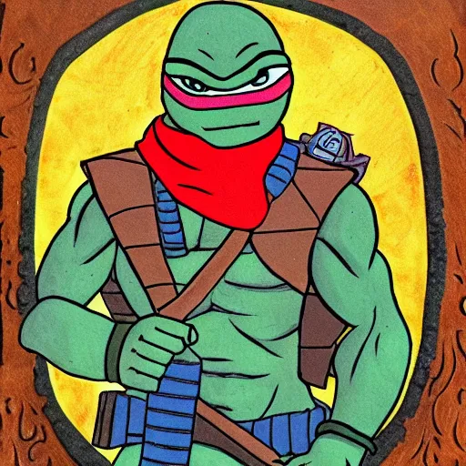 Image similar to ninja turtle in the style of La Farge, John