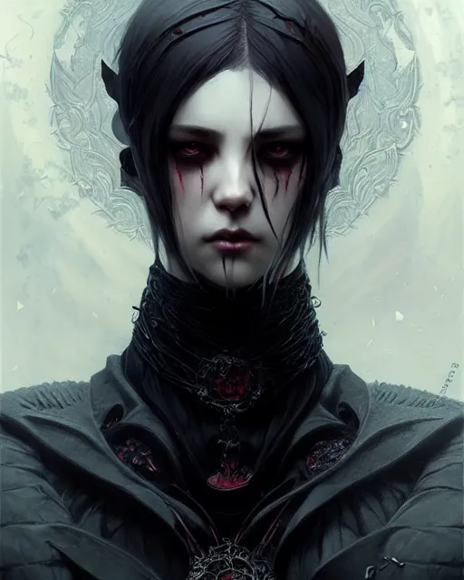 Image similar to dark vampire, character portrait, concept art, intricate details, highly detailed by greg rutkowski, ilya kuvshinov and gustave dore, wenjun lin,