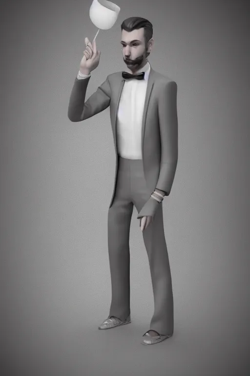 Prompt: full body 3 d render of a rich daddy, 3 2 years old, wear sliver suits, stubble, cramel hair, character concept art, octane render, trending by artstation, artbreeder
