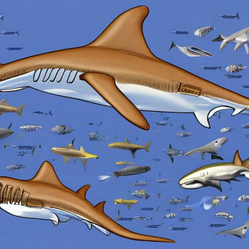 Prompt: a cutaway of a hammerhead shark, cutaway illustration, highly detailed