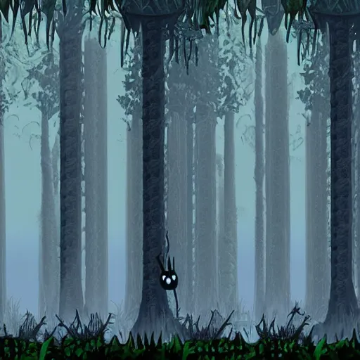 Image similar to forest of trees, style of hollow knight