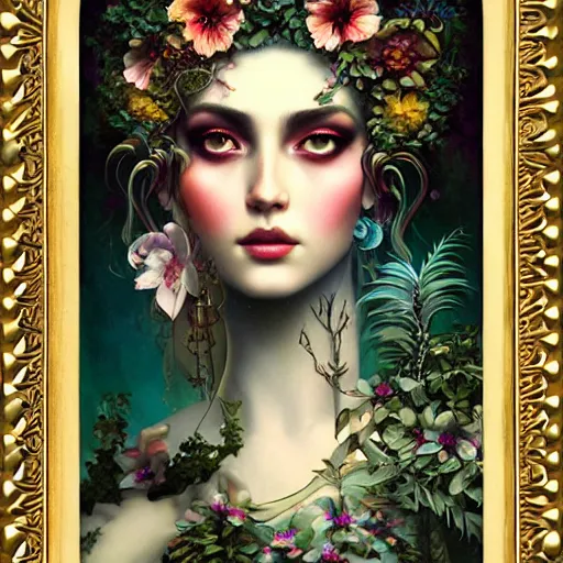 Prompt: cosmic goddess of exotic plants by tom bagshaw