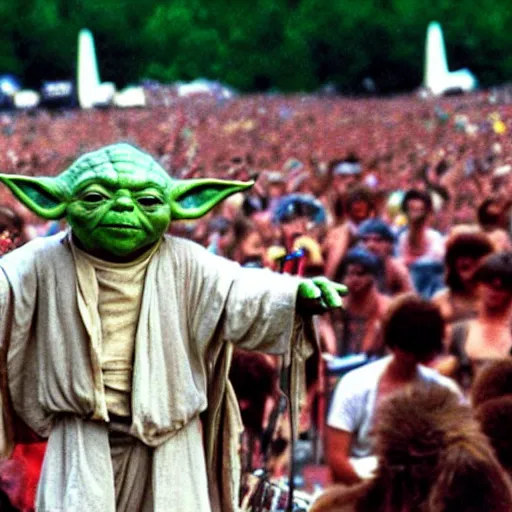 Image similar to yoda performing at woodstock