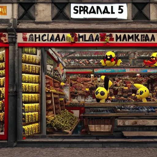 Prompt: unreal 5 render ultradetail of pikachu in an old english market place the style of the scream,