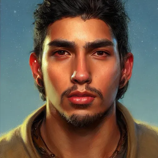 Image similar to the young chicano dude as a realistic fantasy d & d character, closeup portrait art by donato giancola and greg rutkowski, realistic face, digital art, trending on artstation