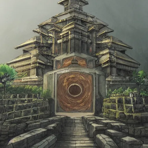 Image similar to stunning concept art for an ancient underground temple by masashi kishimoto