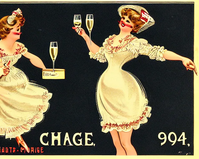 Image similar to vintage, champagne. can can, french, realistic, cheerful, 1 9 0 2