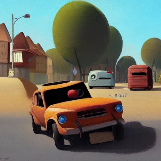 Image similar to goro fujita ilustration off - road car with luggage on a street in a town, painting by goro fujita, sharp focus, highly detailed, artstation