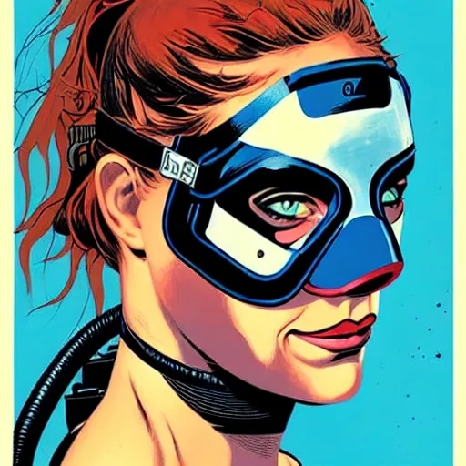 Prompt: portrait of a female diver with mask by MARVEL comics and Sandra Chevrier