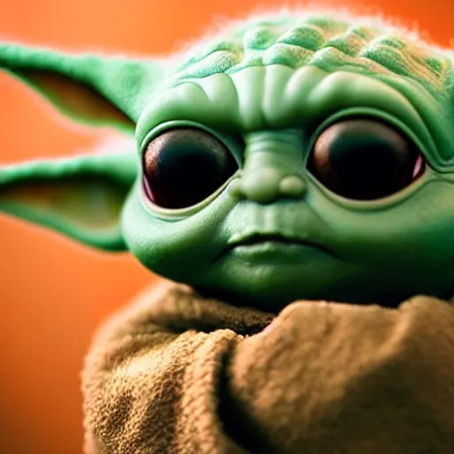 Prompt: cute baby yoda muppet, intricate detail, beautiful aesthetic, photorealistic, award winning professional cinematic composition, dramatic lighting, 8 k