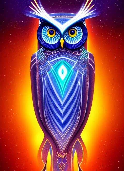 Image similar to symmetry!! product render poster vivid colors divine proportion owl, ice and snow, glowing fog intricate, elegant, highly detailed, digital painting, artstation, concept art, smooth, sharp focus, illustration,