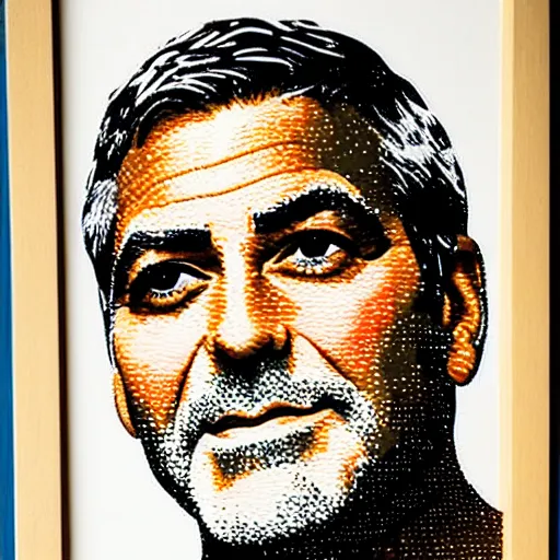 Image similar to a portrait of george clooney, made of a lot of nespresso capsules, mosaic