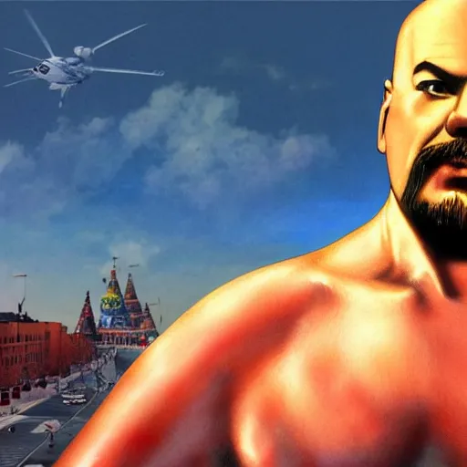 Image similar to lgbt art, tom of finland style, vladimir lenin, in billy herrington body, communism art in 4 k, high quality