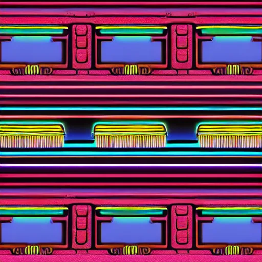 Prompt: glowing neon close - minded textured locomotive pattern, symmetrical