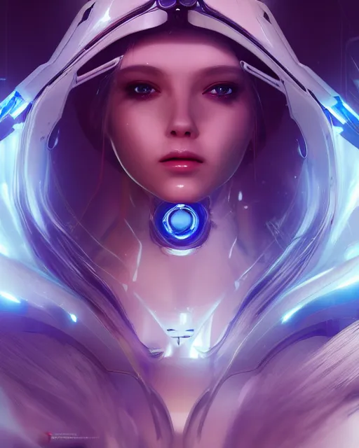 Image similar to perfect android girl on a mothership, warframe armor, beautiful face, scifi, futuristic, galaxy, nebula, raytracing, dreamy, long white hair, blue cyborg eyes, sharp focus, cinematic lighting, highly detailed, artstation, divine, by gauthier leblanc, kazuya takahashi, huifeng huang