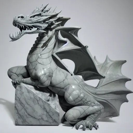 Prompt: Marble sculpture of dragon 1:1 scale