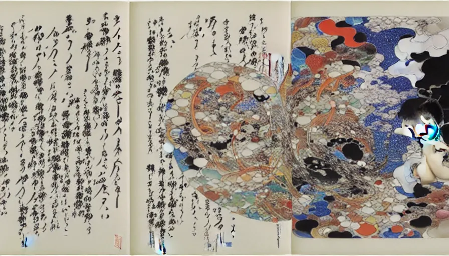 Image similar to the two complementary forces that make up all aspects and phenomena of life, by Yoshitaka Amano,
