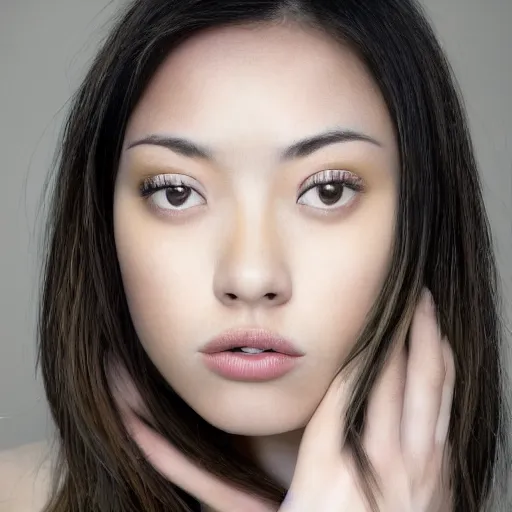 Prompt: a masterpiece portrait photo of a beautiful young woman who looks like an asian brittany murphy, symmetrical face