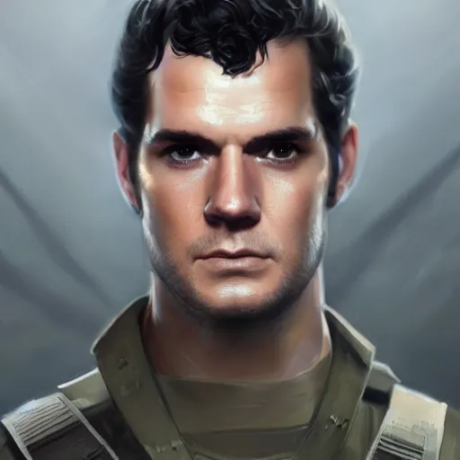 Image similar to portrait of a man by greg rutkowski, he looks like henry cavill with military short hair, wearing tactical gear of the galactic alliance, he is about 3 0 years old, highly detailed portrait, digital painting, artstation, concept art, smooth, sharp foccus ilustration, artstation hq