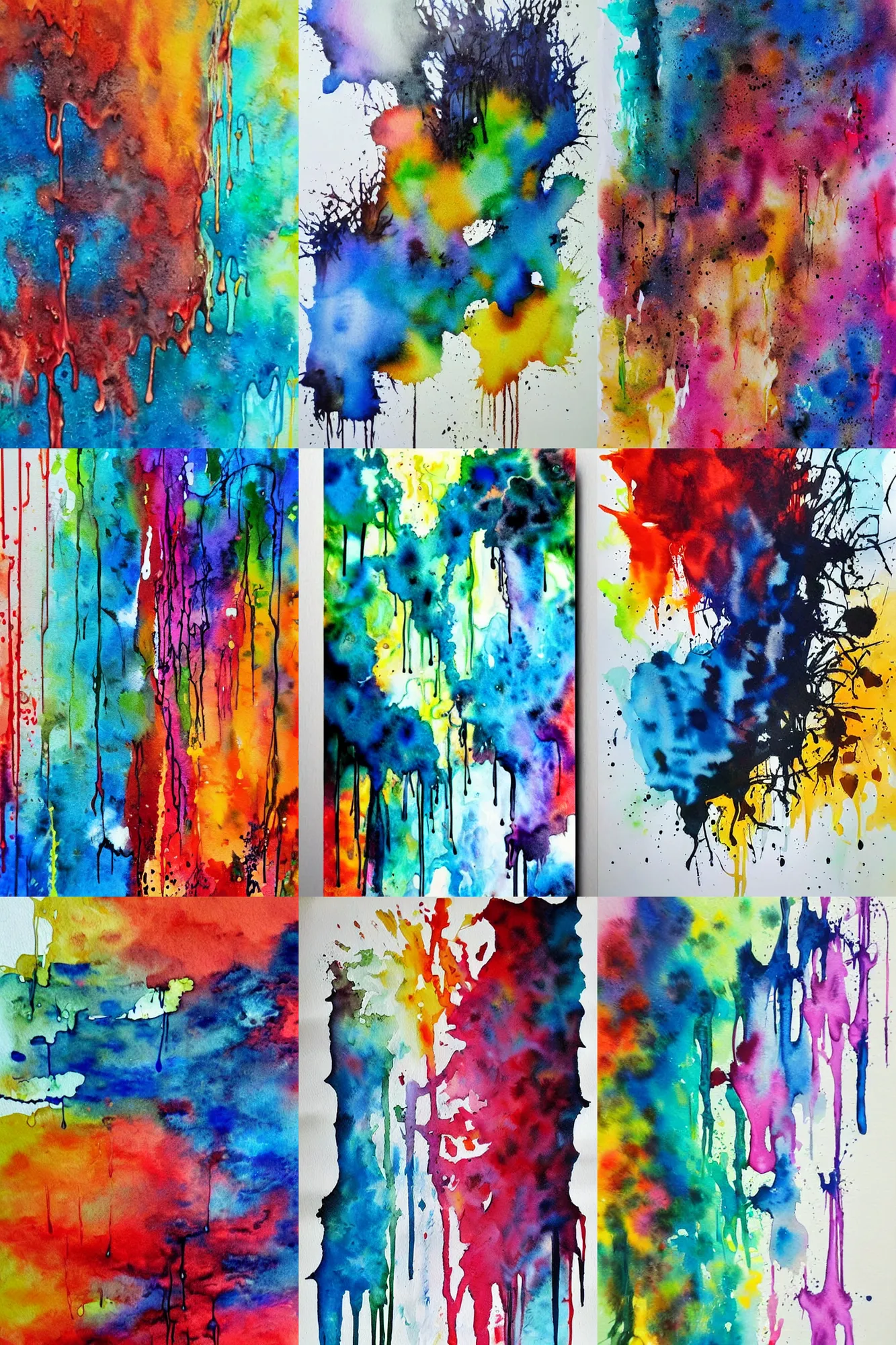 Prompt: watercolor painting, dripping paint, dripping ink, abstract art on canvas