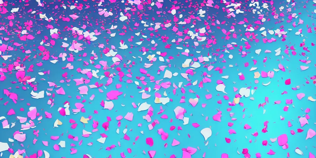 Prompt: background art of spaciously scattered flower petals flowing through the air from left to right on a clean background, petals, polygonal fragments, anime, artgerm, manga, trending on artstation, art nouveau, mature color scheme