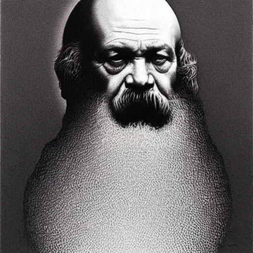 Image similar to Karl Marx. Zdzisław Beksiński